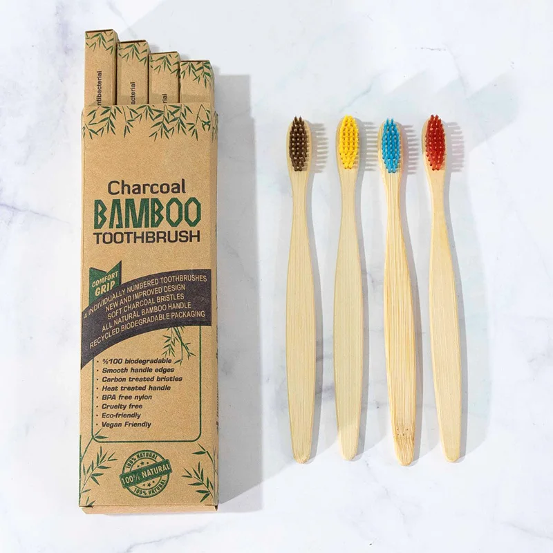 10 pcs Bamboo Charcoal Toothbrush Soft Bristles Teethbrush Eco Friendly Oral Care Natural Tooth Brush For Adults