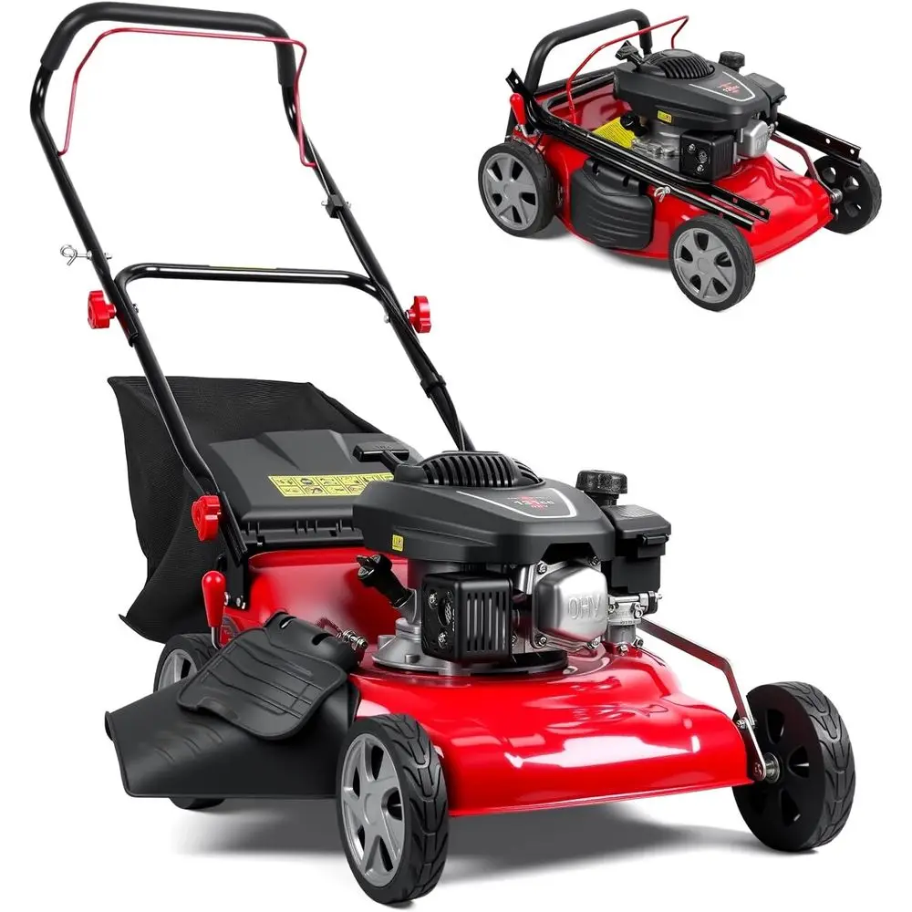 131cc oldable Gas Lawn Mower, Sel-Propelled Rear-Wheel Drive, 18 Inch Cutting Width, 50L Grass Bag, 3-in-1 Mulching/Side Dischar