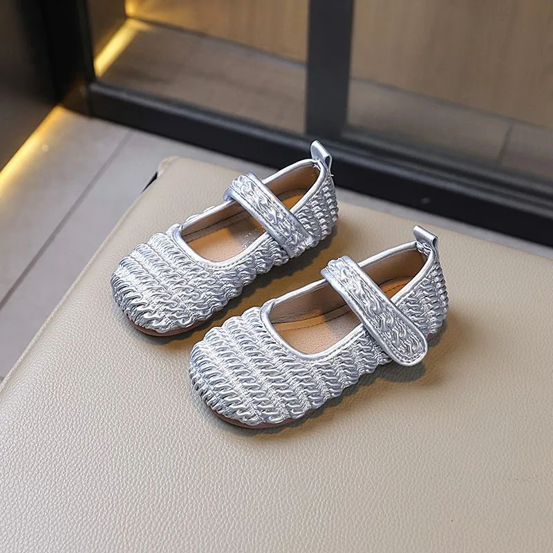 Little Girl Leather Shoes Simple Pleated Children's Flats Fashion Round-toe Mary Jane Kids Causal Princess Walking Shoes Soft