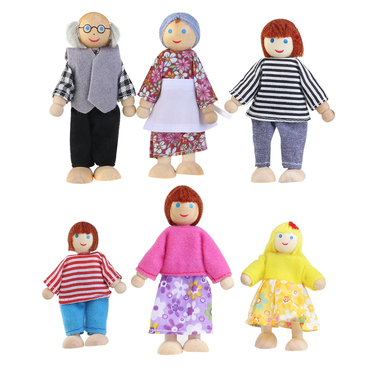 

NUOLUX 6pcs Wooden Puppet Toys Dolls for Children Play House Gift (Random Color) Puppets