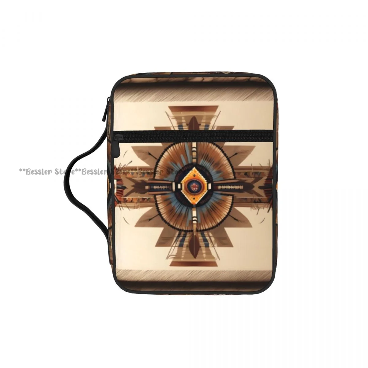 Indian Painting Native American Aztec Bible Cover Case Zipper Pocket Handle Storage Bag Church