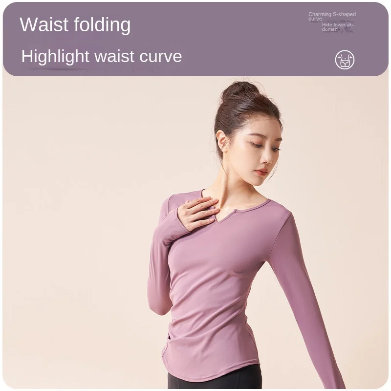 Women's Quick Dry v-neck Yoga Suit Stretch Pleated Slim Slim Long Fitness Suit