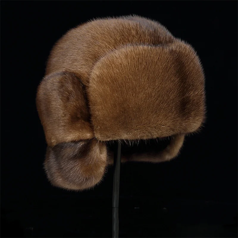 

Winter Men's Thermal Cap Real Mink Fur Lei Feng Hat Wind Proof And Waterproof Men's Outdoor Cap Thick Earmuff Thermal Cap