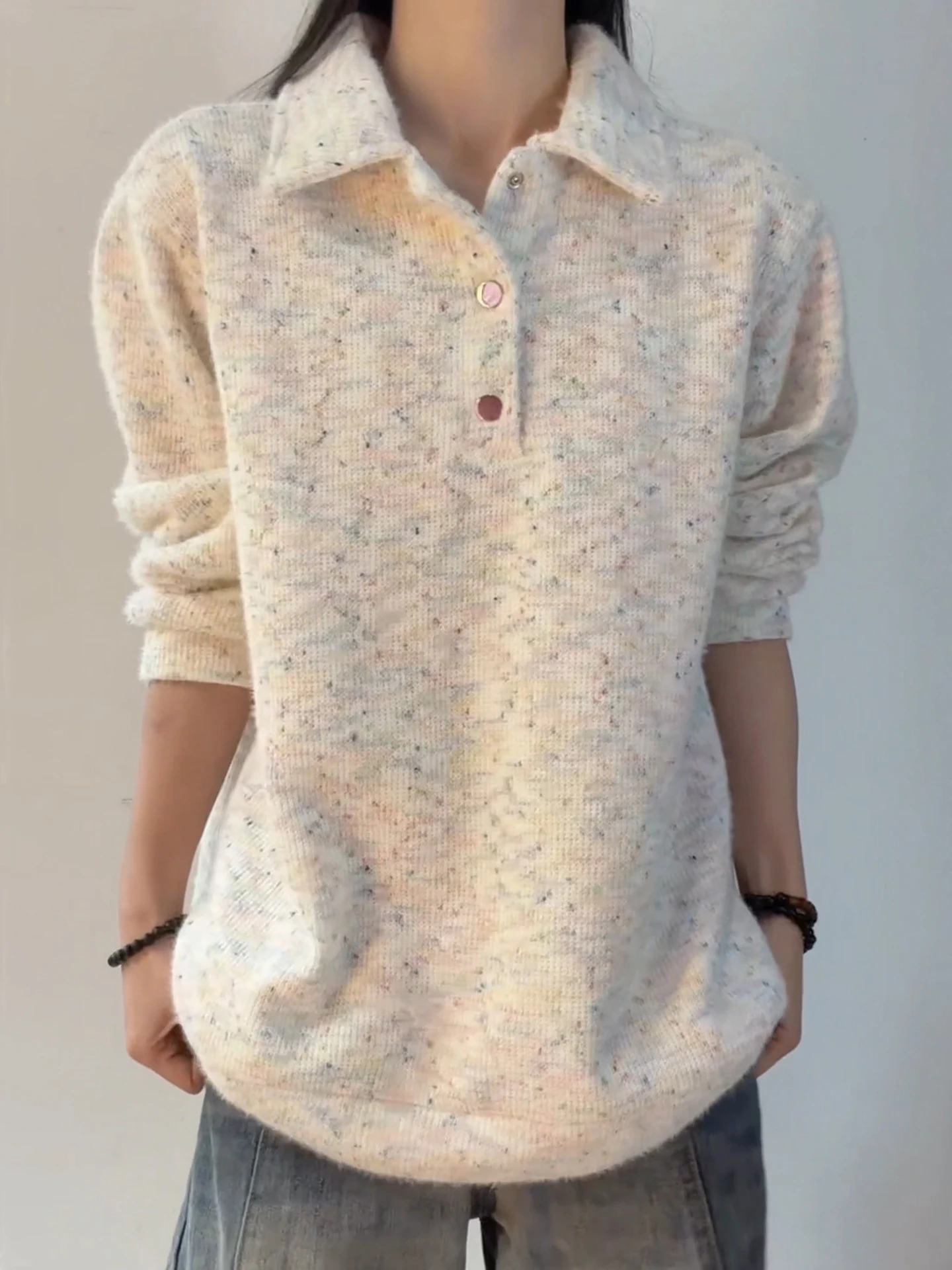 

Ретро-американский вязаный свитер в горошек для мужчин и женщин, зимний, утепленный флисом, повседневный, для пар