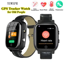 Elderly Tracker Smart Watch Body Temperature HR & BP Monitoring Falling Reminder Wifi GPS Location Flashlight for Old People T5S