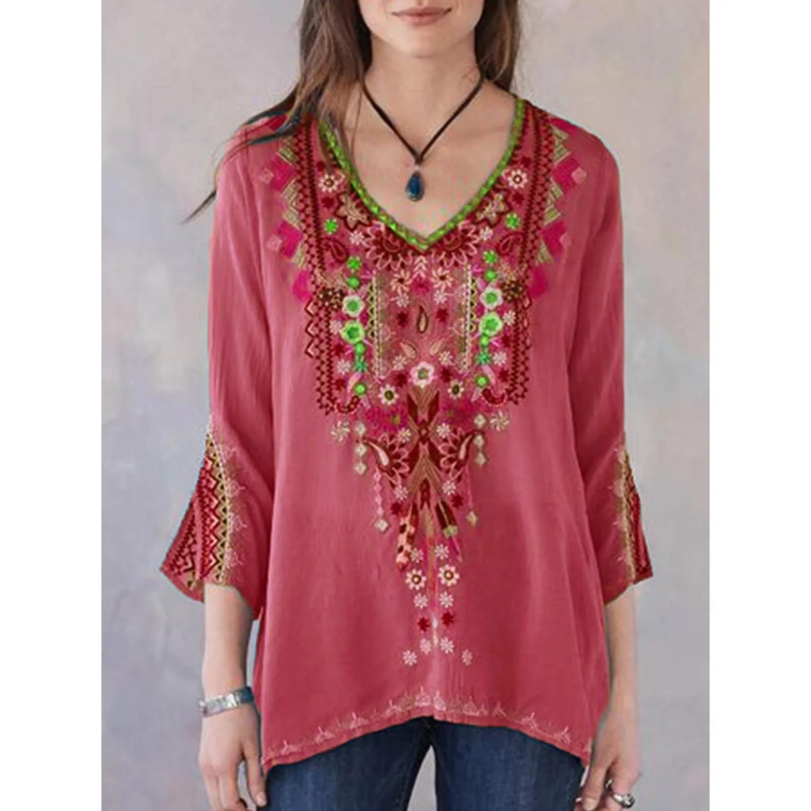 Spring Summer Vintage Embroidery Cotton Linen Blouses Loose Casual All-match Oversized Shirt Elegant Half Sleeve Top Women