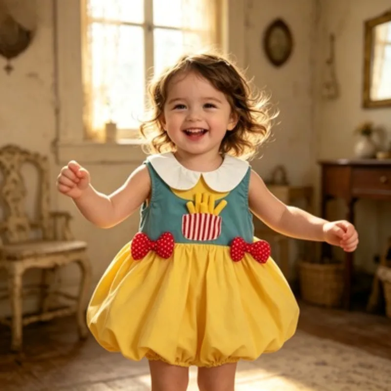 Summer printed kids' dresses, flowy floral bubble skirts, sweet sleeveless mini skirts for girls, suitable for daily and parties