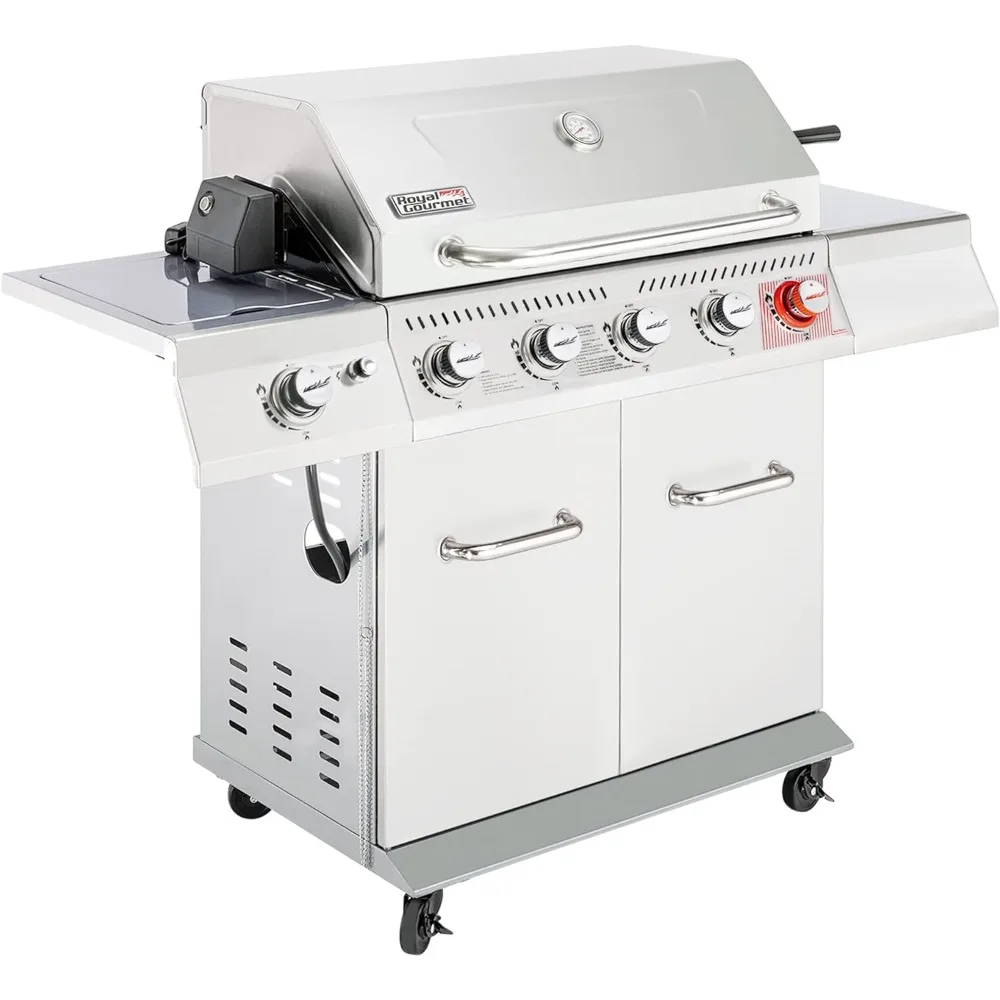 

5-Burner Propane Gas Grill With Side Burner Electric Grills Stainless Steel Barbeque Grills Folding Furnace Silver Barbecue BBQ