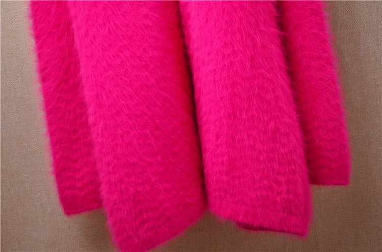 Women Mujer Autumn Winter Pull Rose Hairy Mink Cashmere Knitted Long Sleeves Slim Cardigan Mantle Angora Fur Sweater Jacket Pull