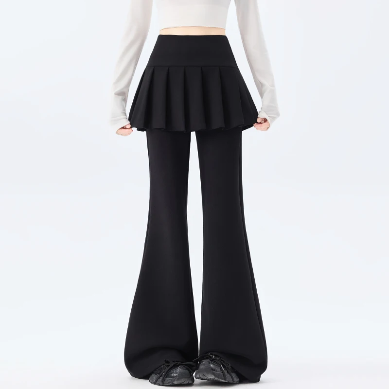 Fake Two-piece Black Pants Women High Waist Flare Pants Korean Fashion Loose Casual Wide Leg Trousers Female 2026 Spring Summer