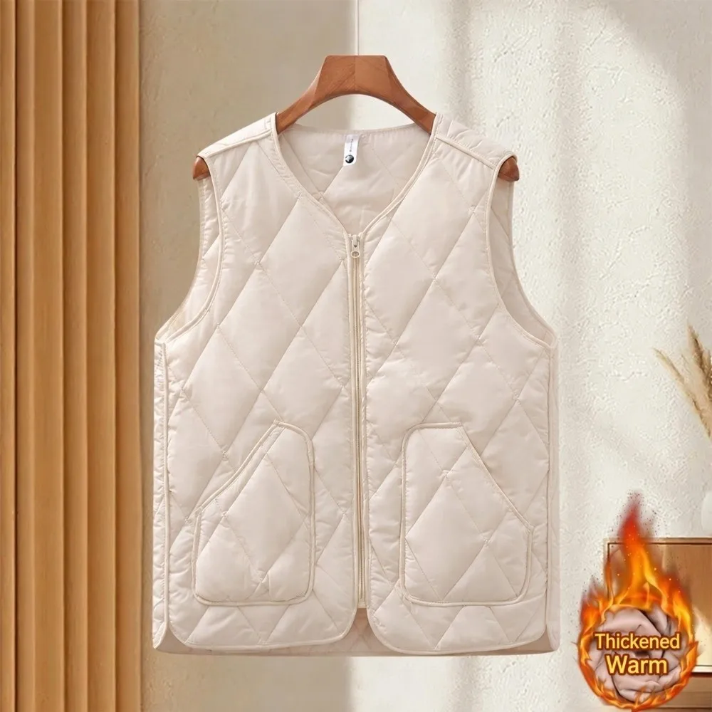 Versatile Zipper Closure Women's Vest Sleeveless Warm Cotton Fill Cotton Vest Plus Size Loose Waistcoat Casual Daily Wear
