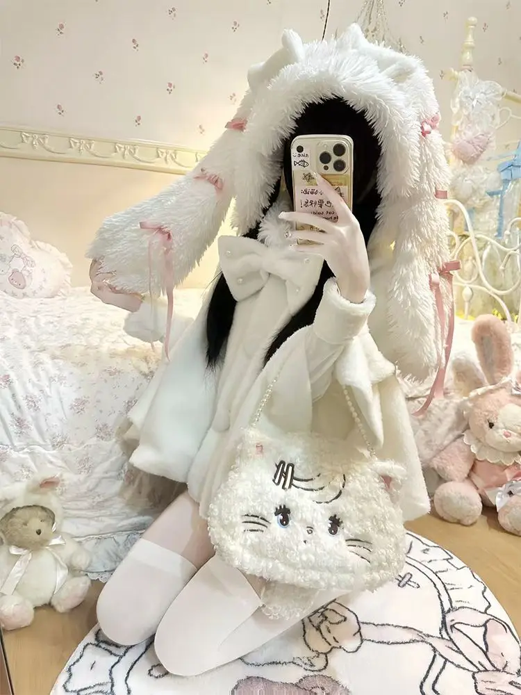 Short Cloak Jacket Fleece Capes Chaqueta Mujer Thick Winter For Woman Outwear Femme Clothes Rabbit Coat Chic Tops