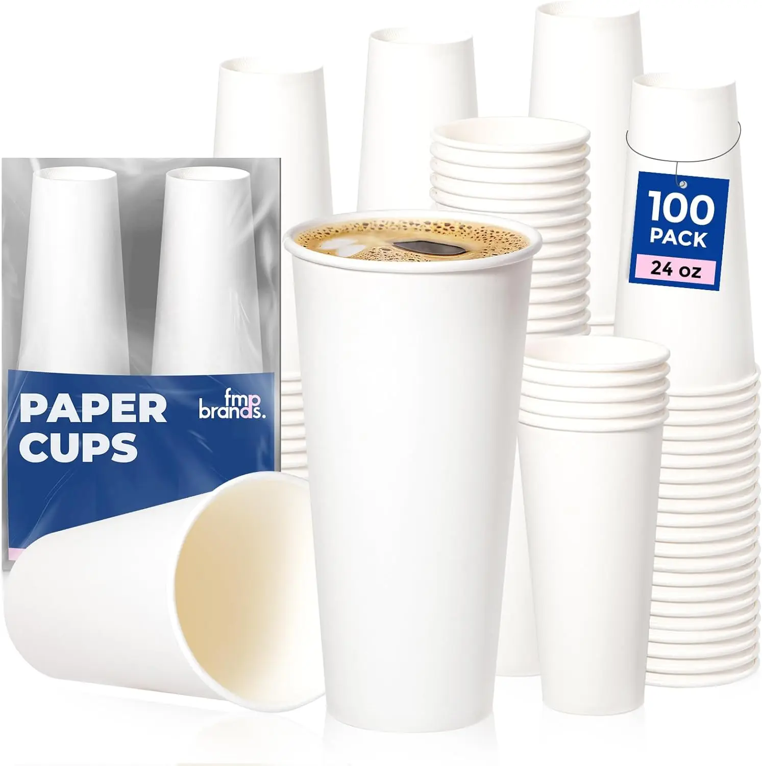 

100 Pack 24 oz Disposable Paper Coffee Cups, Premium Hot Cups for Hot/Cold Beverage, Durable