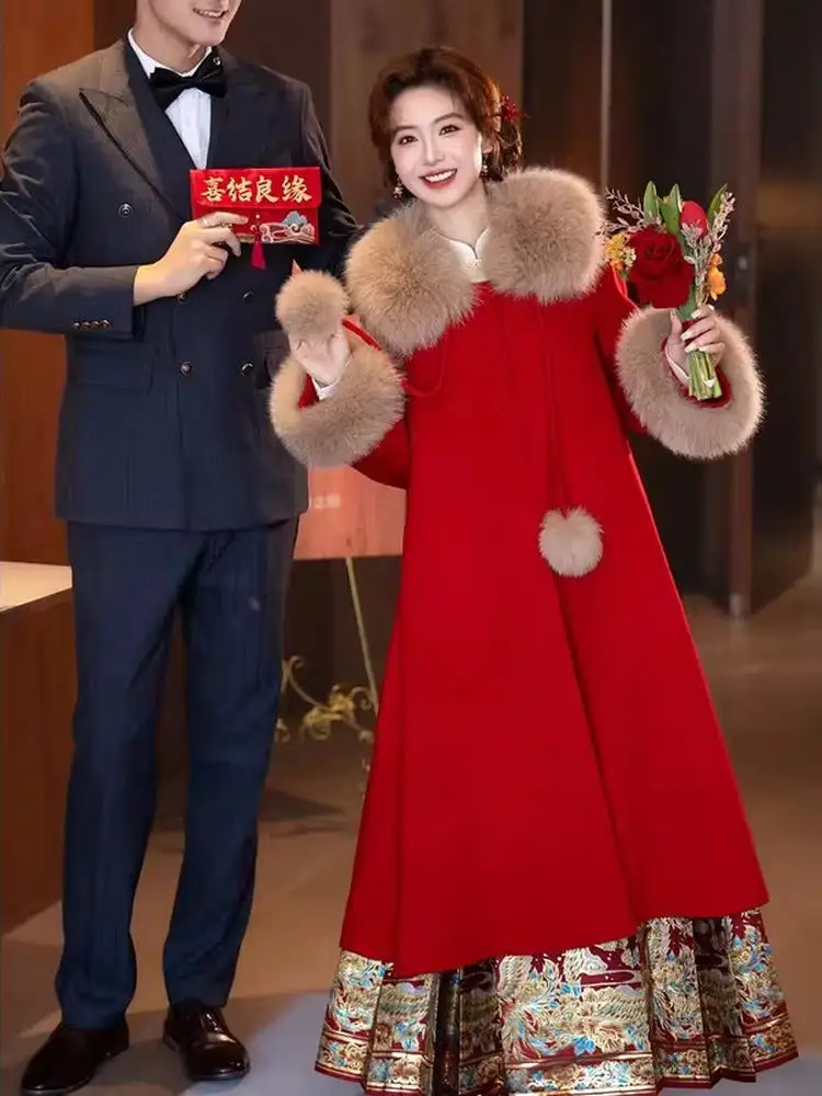 

Red Plaid Woolen Coat Women's Winter New Year Thiened down Coat Korean Sle Commute Casual Warm High Waist