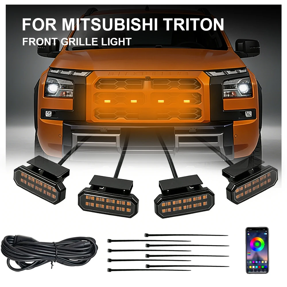 

FOR MITSUBISHI TRITON 4PCS front grille lights Clip-On Front Grille LED Lights Amber Lighting Kit with Fuse & Wiring Harness