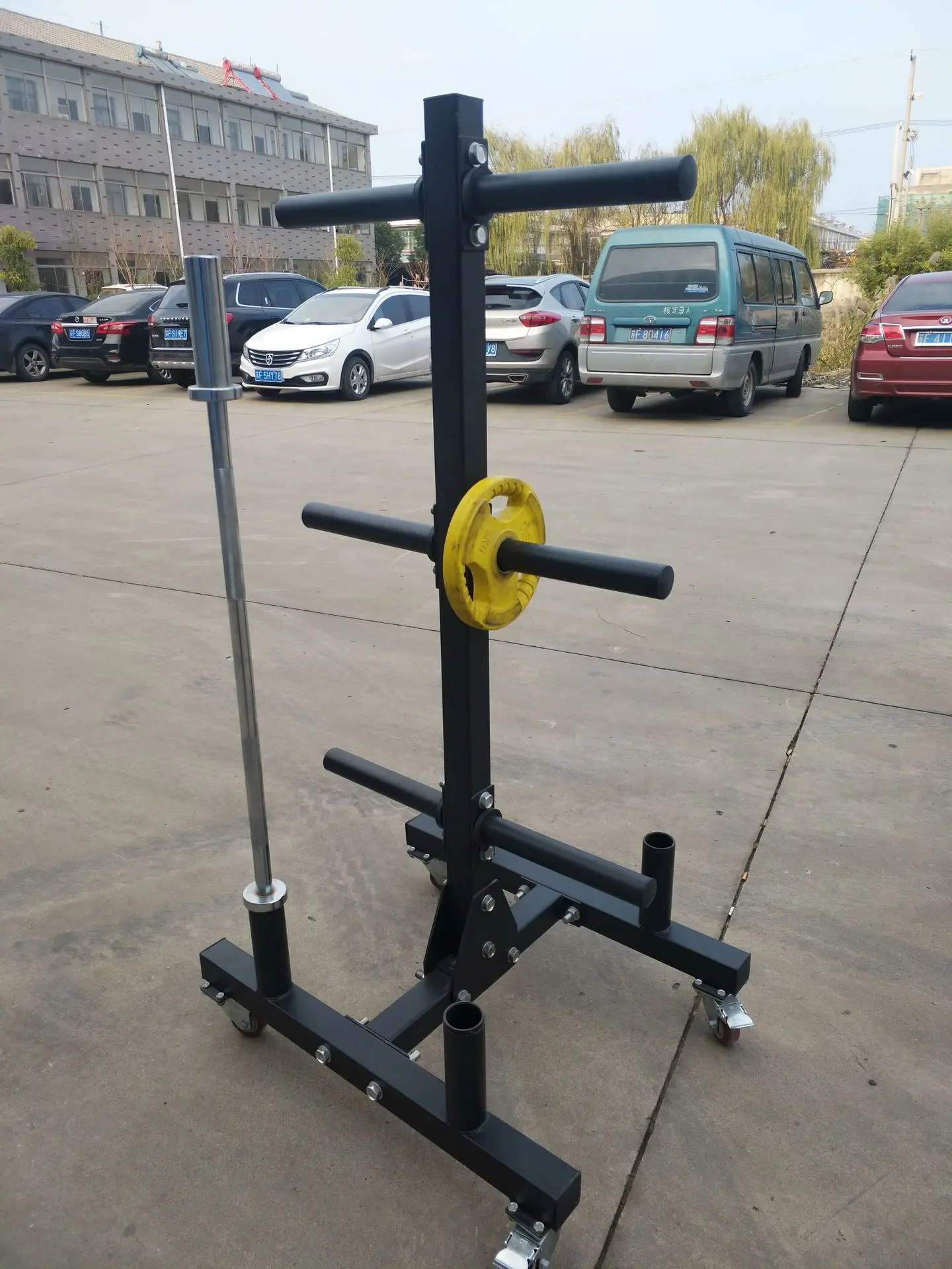 Gym Equipment Weight Lifting Plate Rack Weight Plate Rack Tree and Barbell Bar Holder Organizer Stand