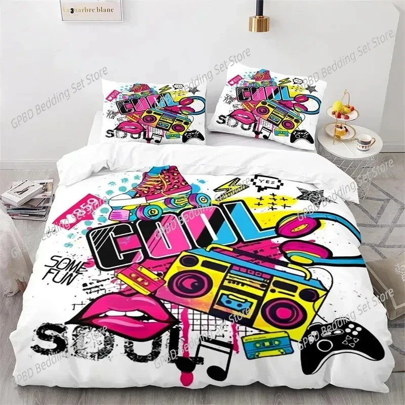 Graffiti Hip Hop Modern Street Art Bedding Set,Duvet Cover Bed Set Quilt Cover Pillowcase,King Queen Twin Size Boys Girls Adults