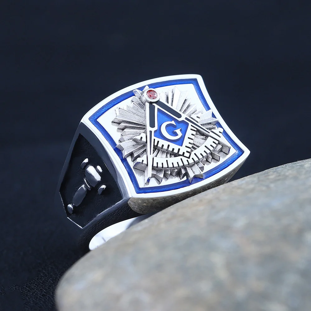 Masonic Blue Freemason Fraternity Sterling Silver Ring