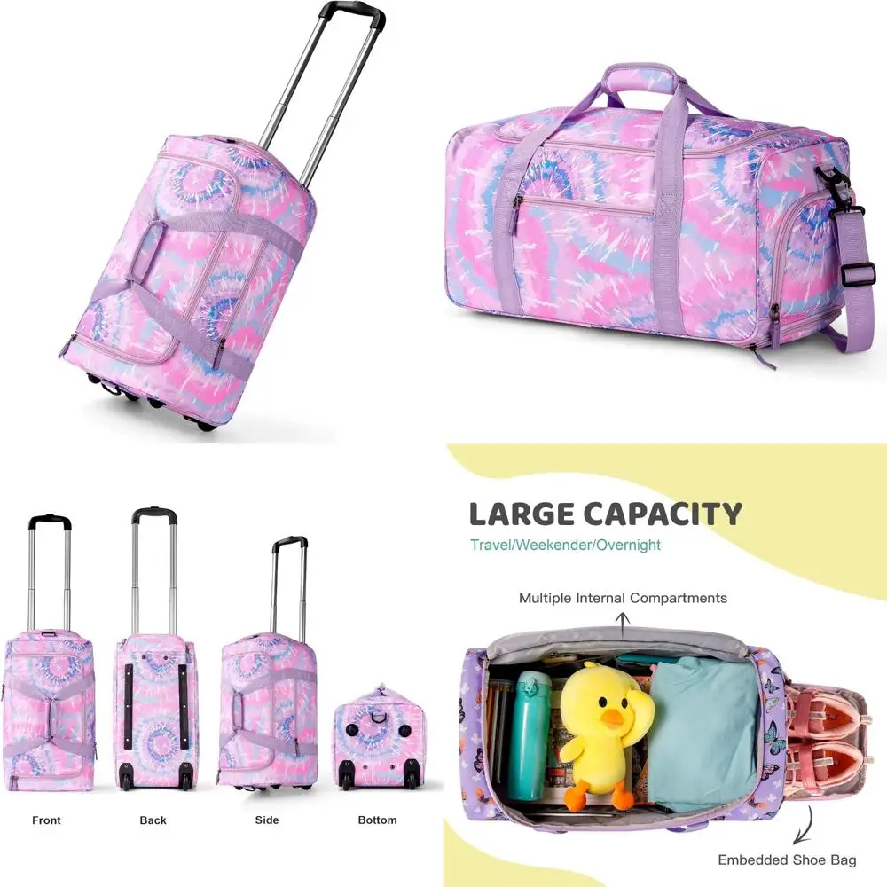 

Purple Tie Dye Rolling Duffle Bag with Wheels for Kids, Teens, and Toddlers - Ideal for Camping and Travel Luggage