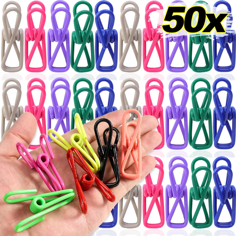 50/1 قطعة بولي كلوريد الفينيل المغلفة مشبك فولاذي لتغليف المواد الغذائية رقاقة البطاطس حقيبة متعددة الوظائف الغسيل المشبك لوازم تخزين المطبخ