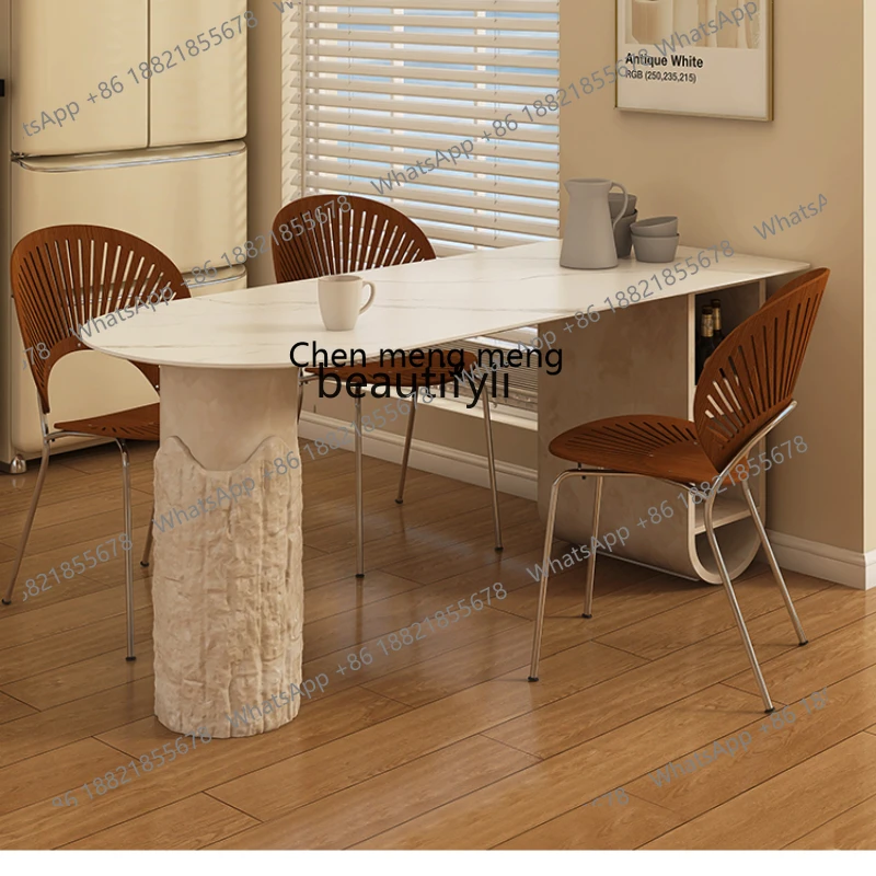 

Light Luxury Kitchen Island Dining Table Integrated High-End Simple Stone Plate Dining Table Italian Light Luxury Bar Counter