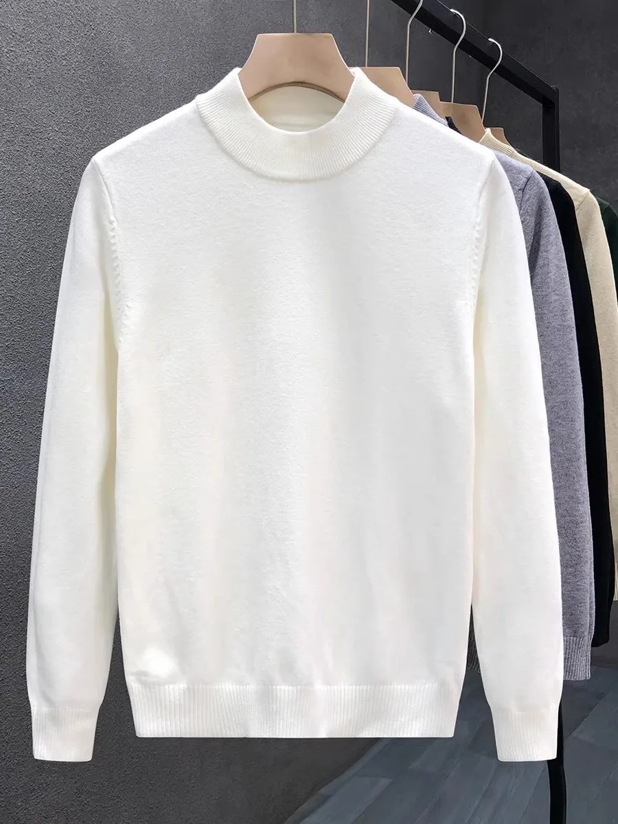 

Simple Color Men's Knitwear f High Collar Winter Sle Inner Wear White Top Trendy Youth Faion Long Sve Crew Ne