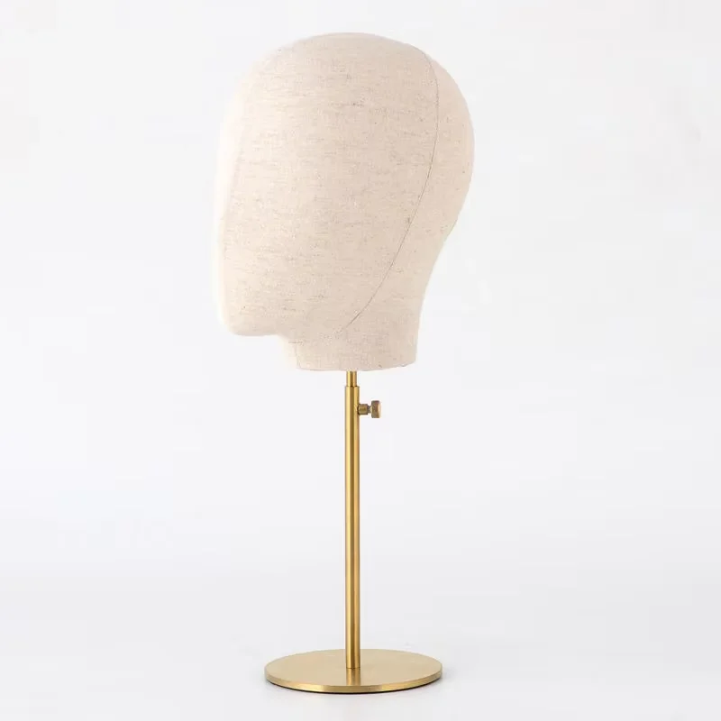 

Adjustable height linen metal stand desktop wig display model hat necklace headband display