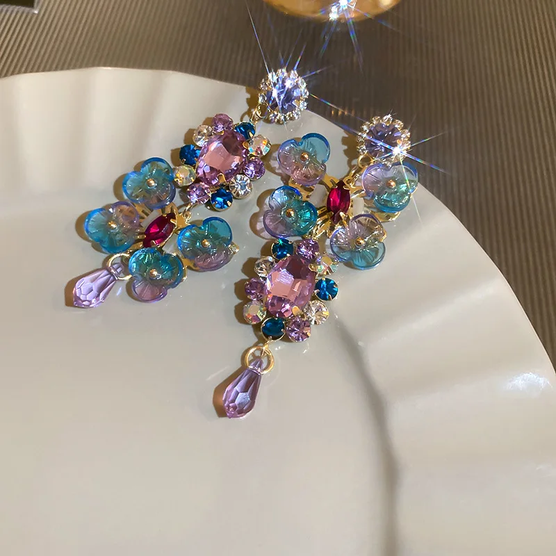 DREJEW Silbernadel-Ohrringe mit asymmetrischem, diamantbesetztem Kristallblumen-Design für Damen, 2026, böhmischer Schmuck, Geschenke