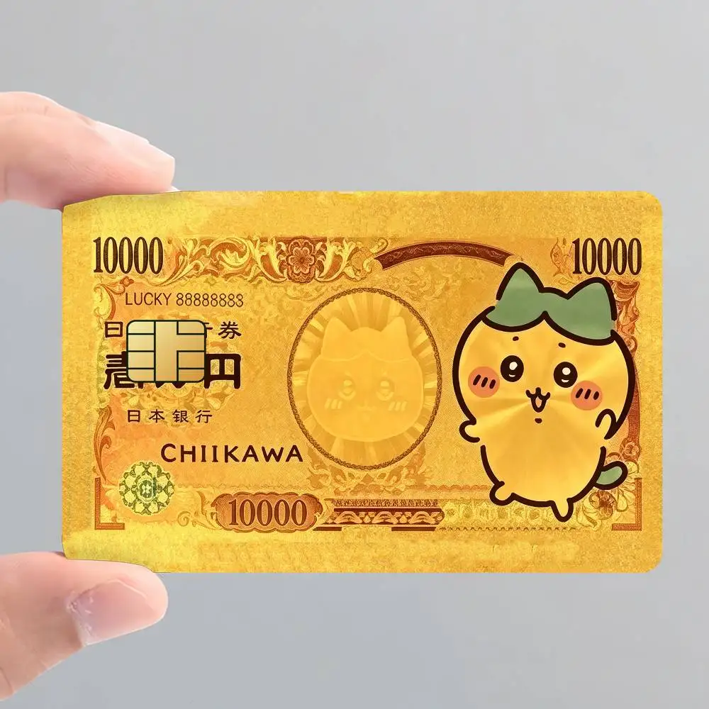 Funny C-Chiikawa Golden Money Card Stickers for Bank Access Protective Waterproof Film Cover Sticker Surprise Gift