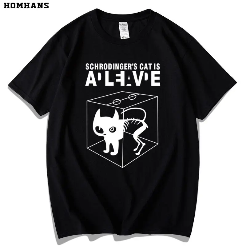 Schr Ö Dinger's Cat Print T-Shirt New Pure Cotton Men's and Women's Clothing Physics Geek Computer Programming T-Shirt