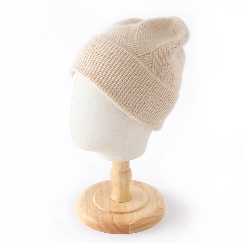 100%Pure Cashmere Women's Winter Hat 2023 y2k Warm Luxury Beanie Bonnet For Lady Knitted Soft Solid Color Skullies Cap Girl