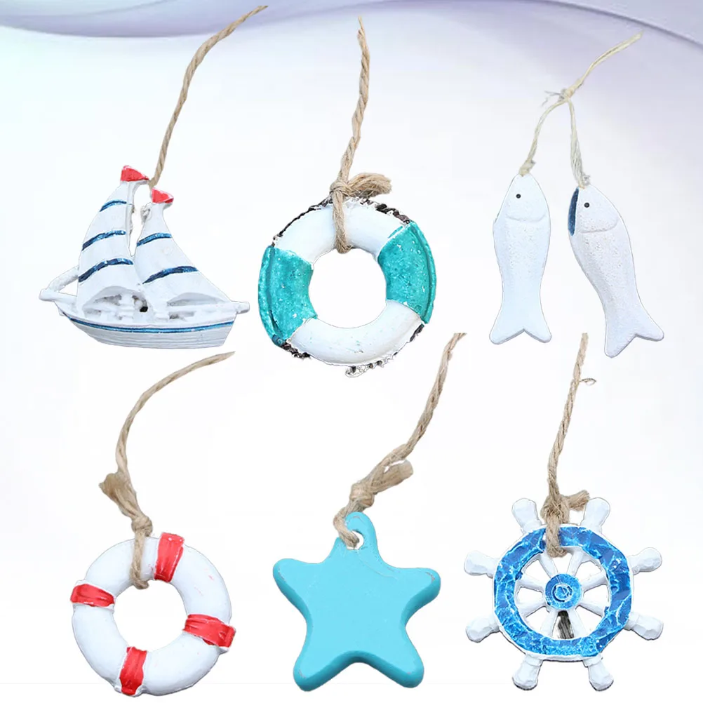 

6Pcs Mediterranean Sea Star Resin Pendant Mini Fishnet Accessories Delicate Decor Wall Table Gift Package Home Office Decoration