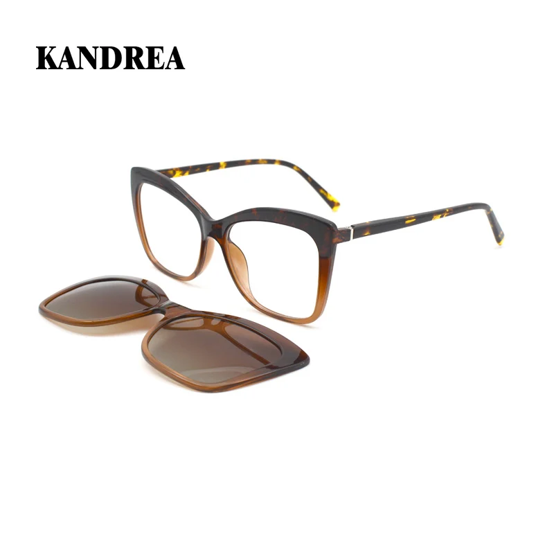 

KANDREA Fashion Cateye Magnetic 2 In 1 Clip on Polarized Sunglasses Women Large Brand Design Large Glasses Vintage Eyewear 68812