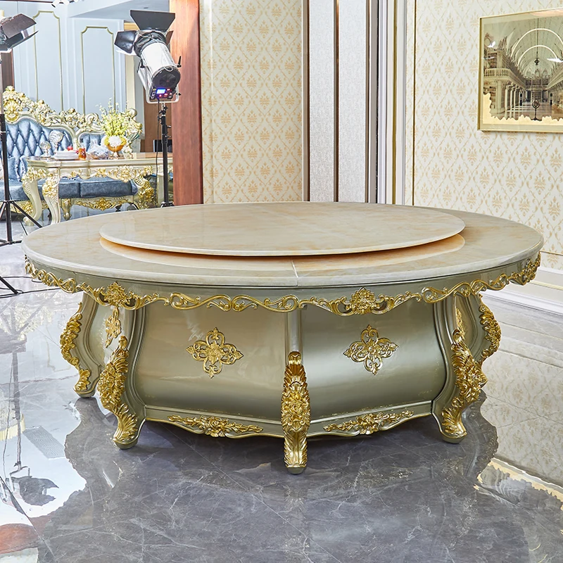 Restaurant furniture European electric round table marble villa hotel table