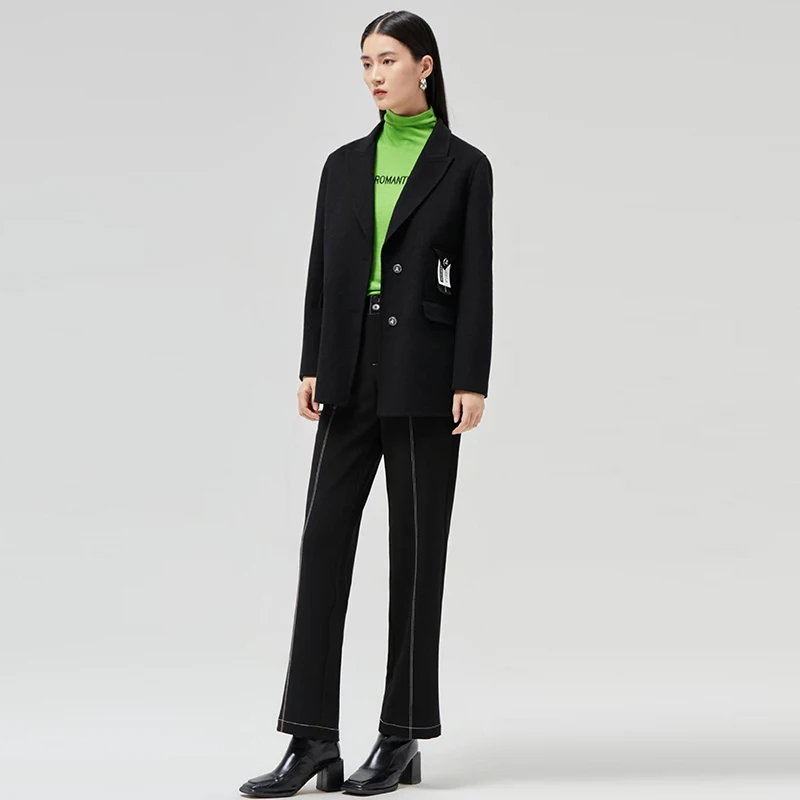 

Повседневный облегающий вязаный свитер с буквенным принтом и высоким воротником, женский базовый слой, зимний топ Faion Commute Sle Long Sve Top