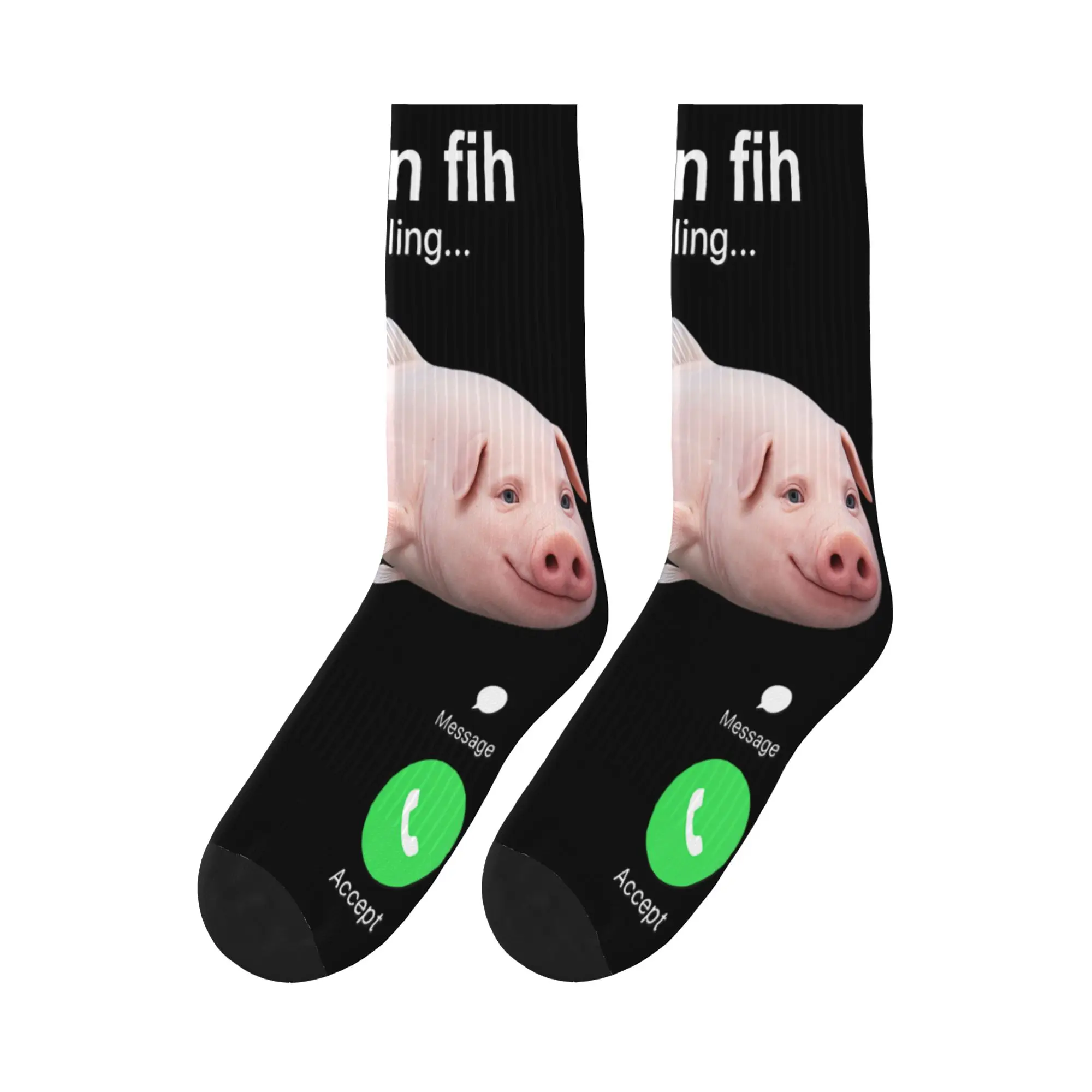 Funny John Pork Fih is Calling Brainrot Fih Meme Socks Autumn Stockings Novelty Men's Socks Graphic Outdoor Sports Anti Socks