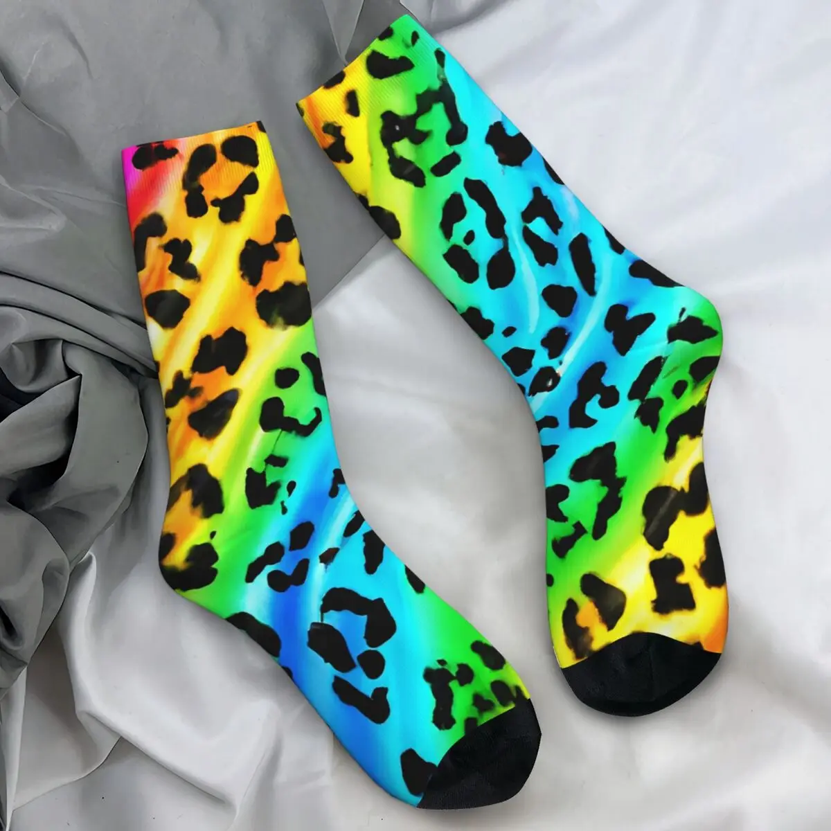 Rainbow Leopard Socks Autumn Stockings Trendy Men's Soft Breathable Socks Pattern Outdoor Sports Anti Slip Socks