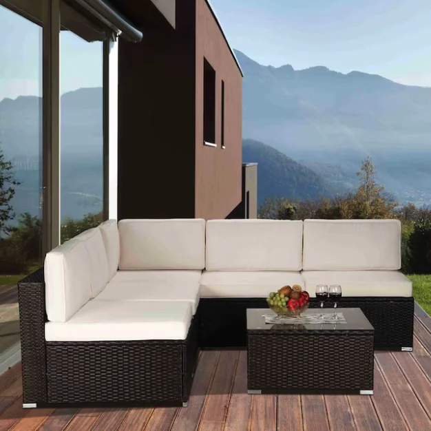 All-Weather PE Aluminum 7-piece W/retractable Canopy Wicker Rattan Sectional Sofa Set Patio Furniture With Washable Cushions