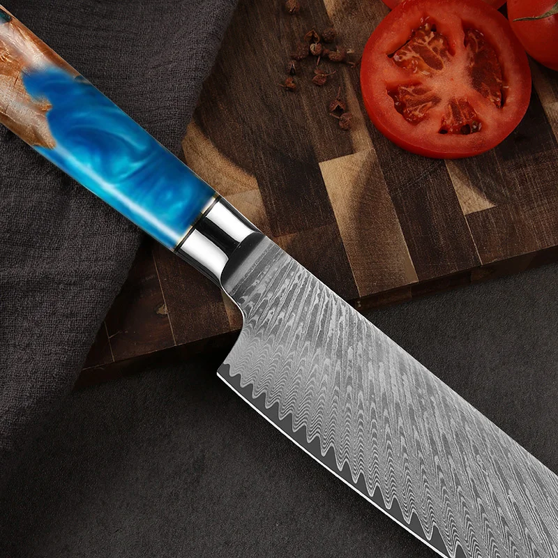 Coltello Santoku damasco coltelli da cucina affilati da 7 pollici coltello giapponese in acciaio damasco per cucinare tritare il taglio di verdure e