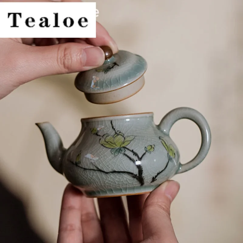 

85ml Handmade Boutique Borneol Glazed Ceramic Teapot Pure Hand-painted Lotus Art Pot With Filter Household Kung Fu Teaware Set