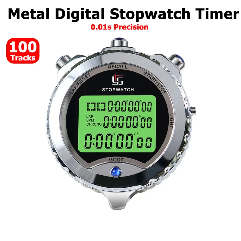 Metal Digital Stopwatch Profession Soccer Chronograph Timer 100 Tracks Memory Stopwatch Running Training Timer with Backlight