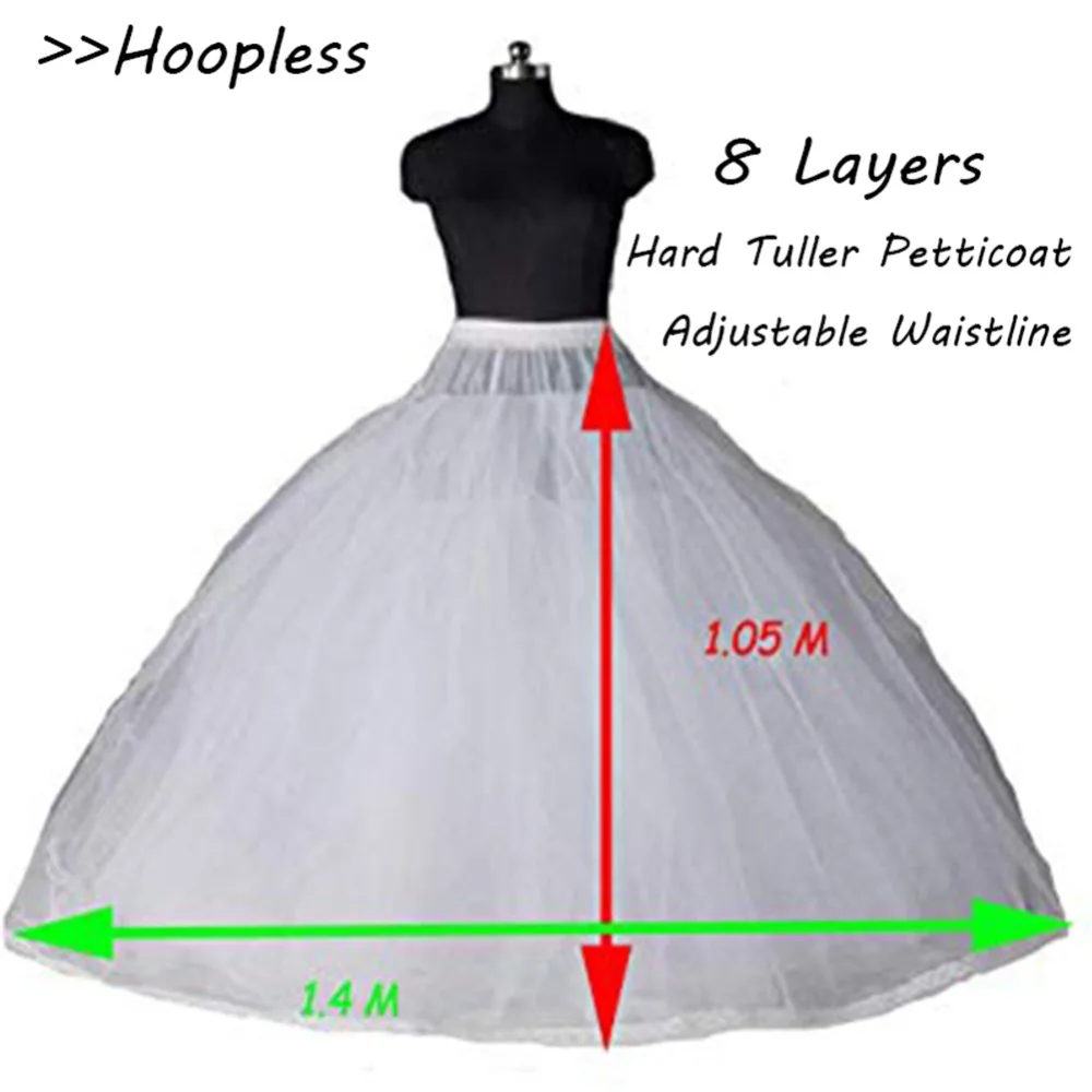 PLUS A line เจ้าสาว petticoat 8ชั้น Tulle underskirt ผู้หญิง petticoat crinoline ไม่มี Hoop เจ้าสาวงานแต่งงานอุปกรณ์เสริม