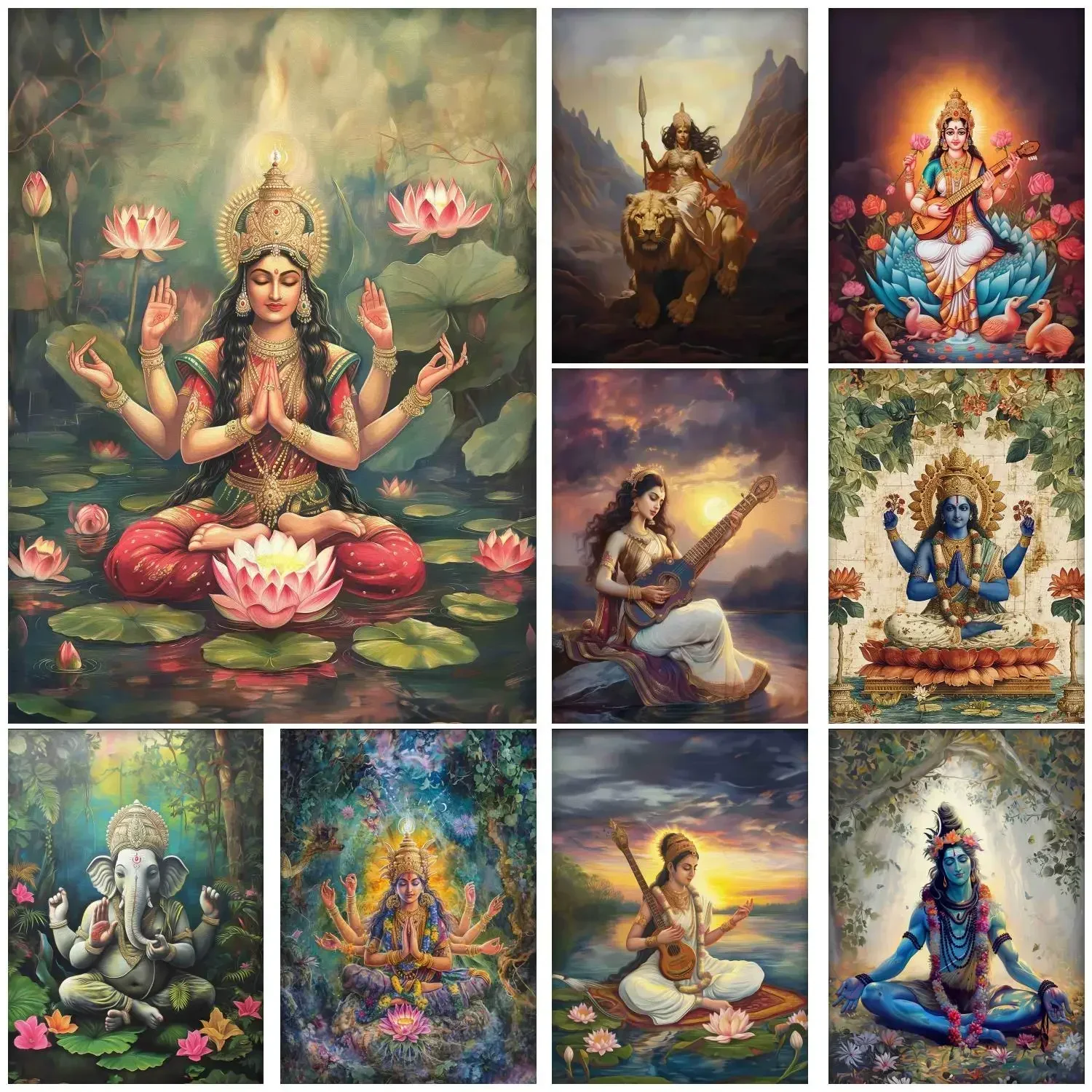 Indian Hindu Gods Lord Shiva Yoga Divine Goddess Saraswati Meditation Rt Canvas Poster Painting Wall Prints Picture Home Decor