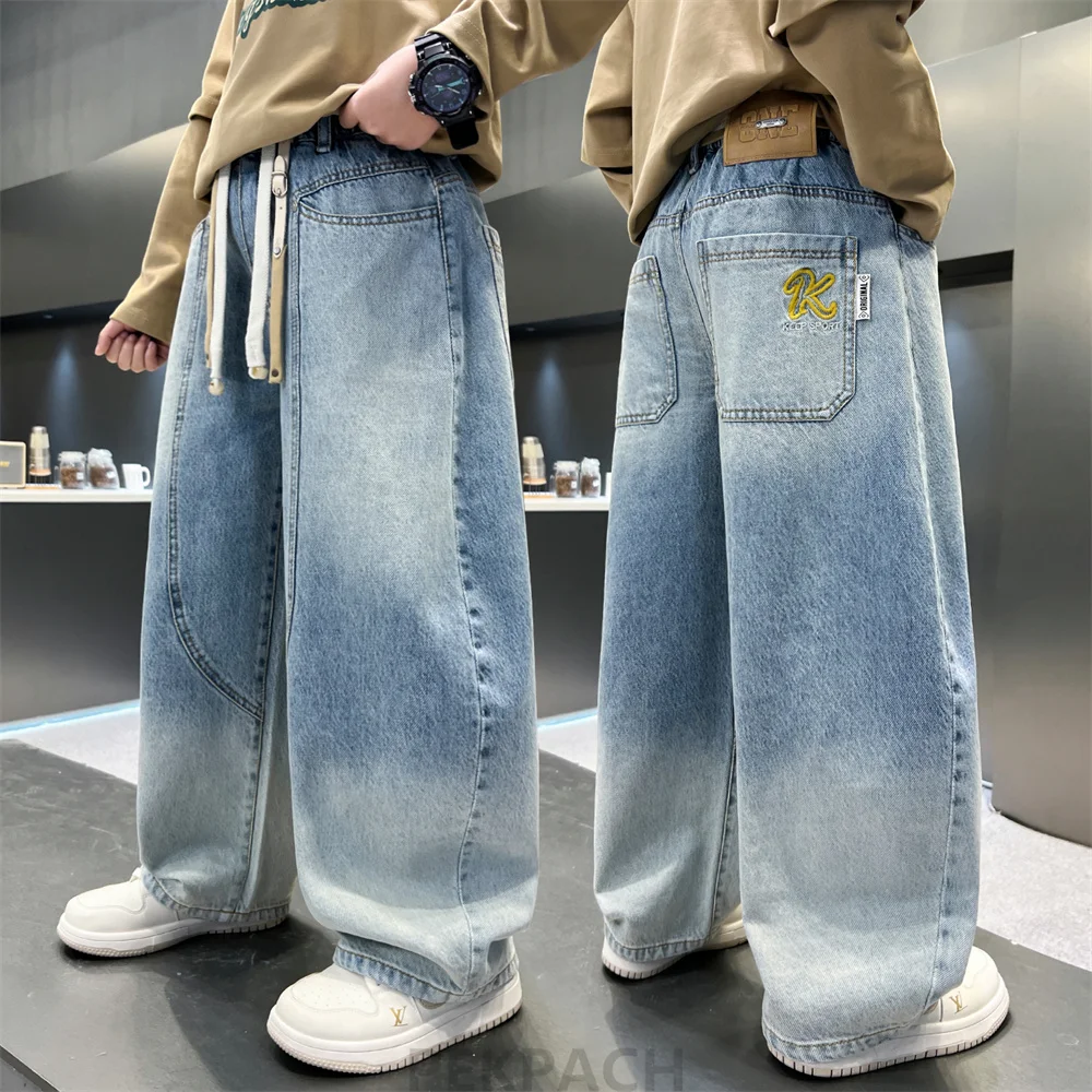 

Spring Autumn Kids Children New Design Baggy Jeans for Boys Street Style Light Blue Denim Pants 5 6 7 8 9 10 11 12 13 14 Years