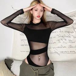 Sexy Clothing Mesh Sexy Top Women Solid Long Sleeve Slim Tee Y2K Korean T Shirts Femme Summer T Shirt Streetwear Party Club