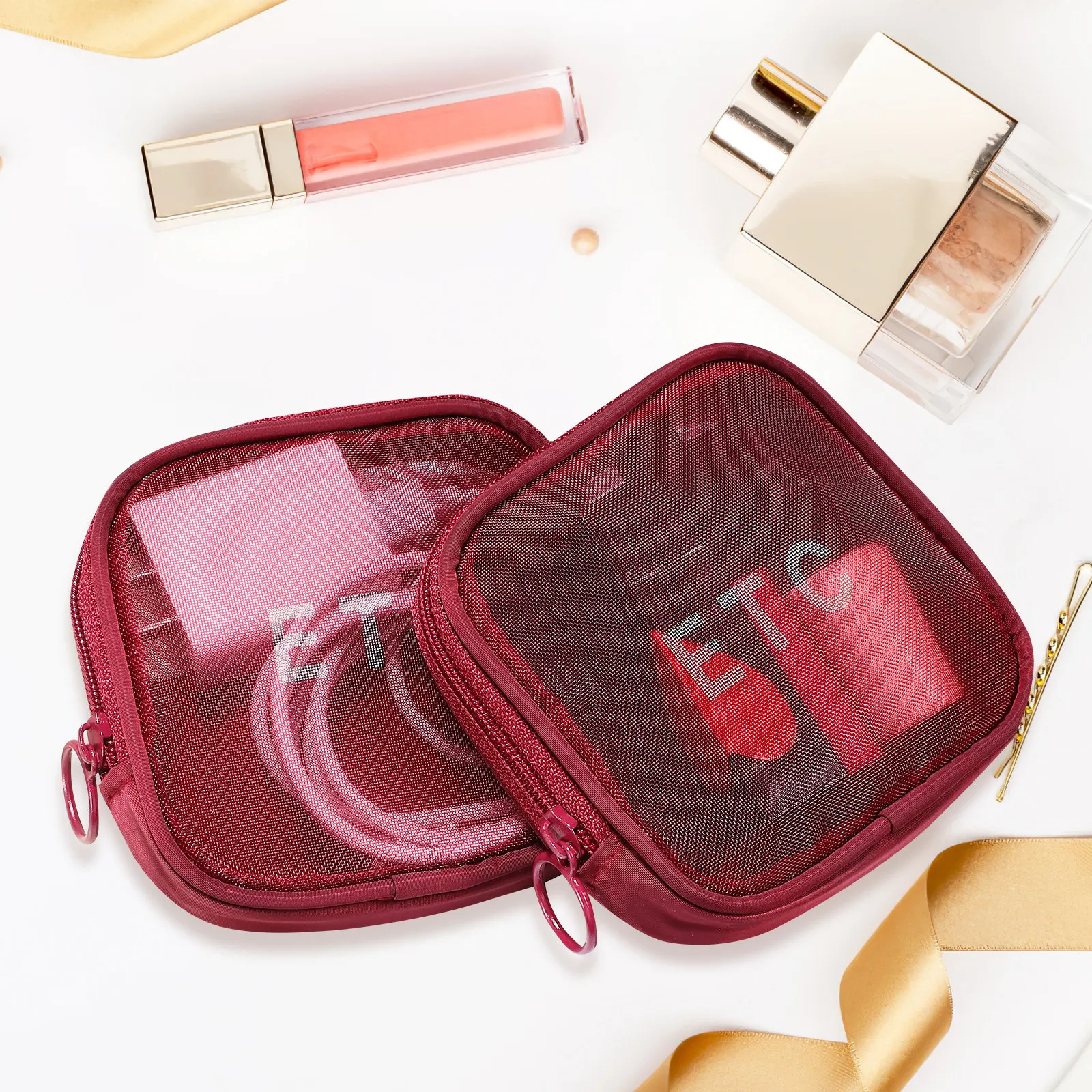 

Набор из 5 сетчатых косметичек: портативные дорожные несессеры, легкие органайзеры для путешествий, маленькие сумки для хранения косметики