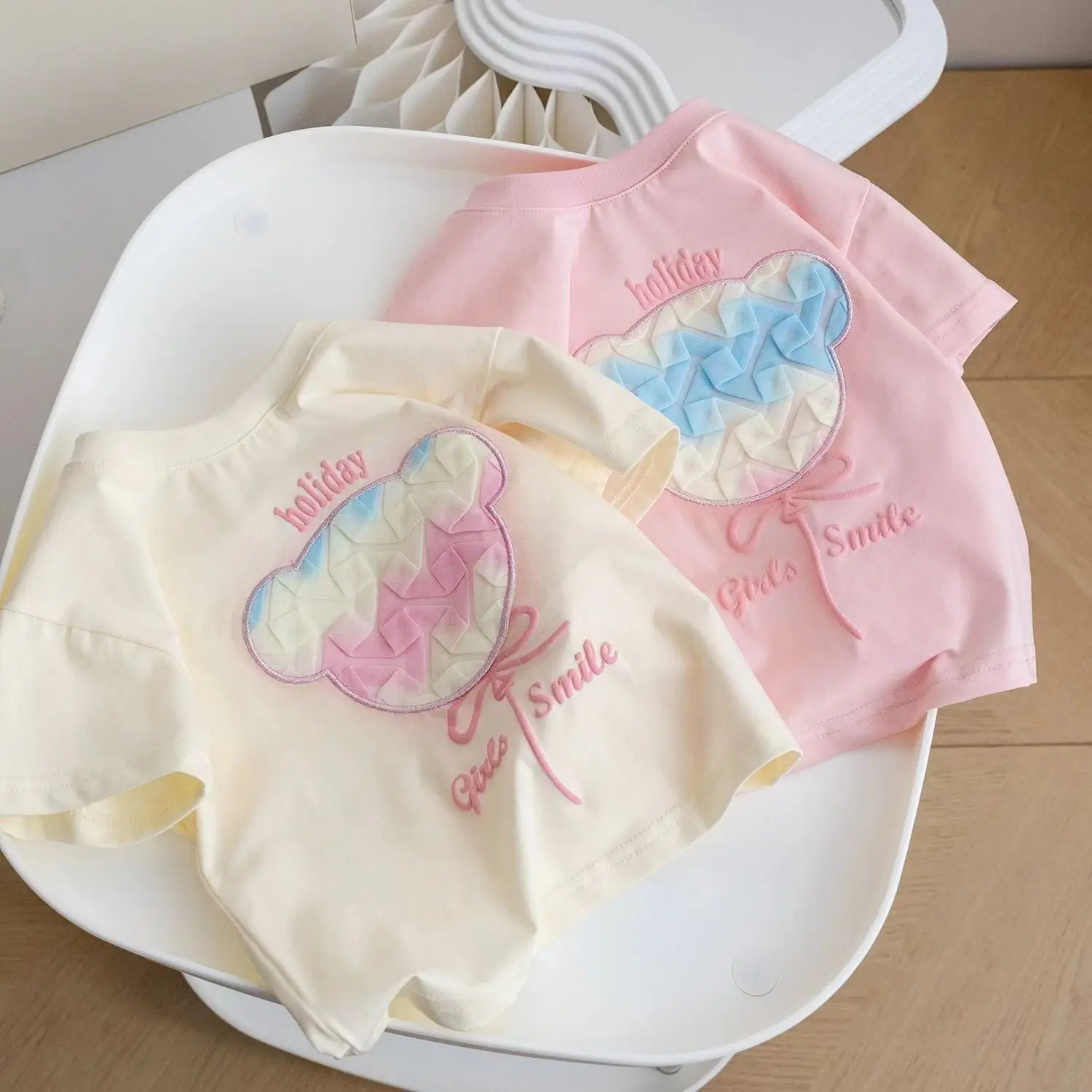 Baby Clothes Summer Girls Cartoon Cotton Short-sleeved Cartoon Bear Little Girl Foreign Style Sweet T-shirt Half Sleeve