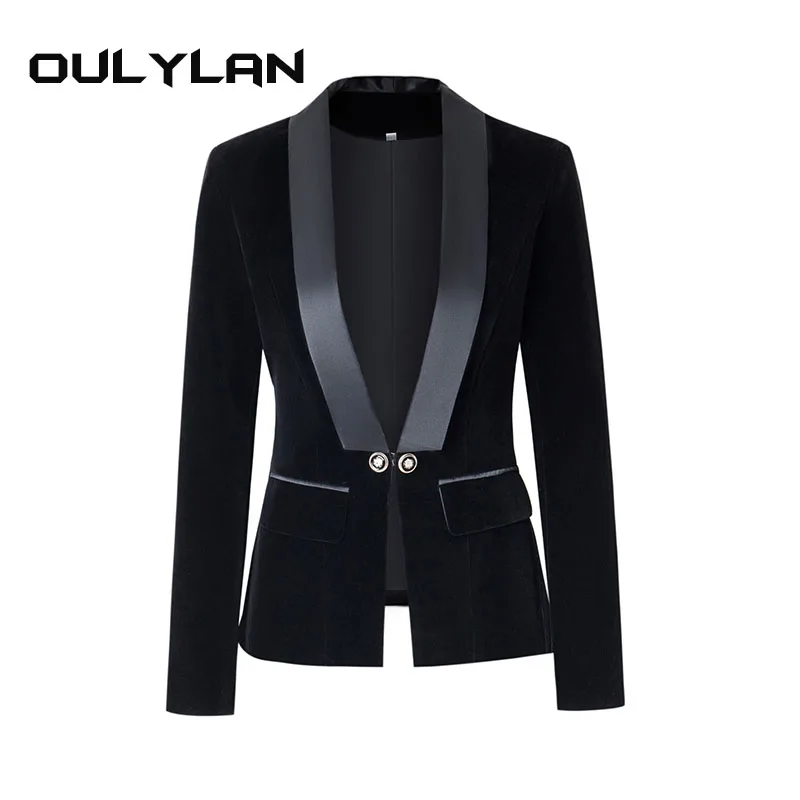 

Women's Slim Fitting Suit Jacket Dark Blue Black Blazer Women Spring Autumn Long Sleeve Runway Show High-end Gray Suit