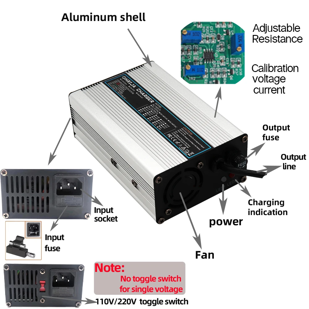 63V  4A Charger Smart Aluminum Case Is Suitable For 15S  55.5V  Outdoor Lithium Ion Battery Car Balance Car Safe And Stable