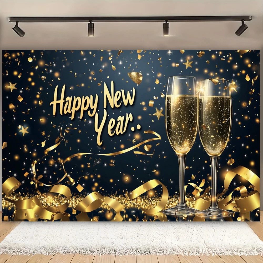 سنة جديدة سعيدة حفلة راية ديكور خلفية تألق بالونات الذهب الشمبانيا عطلة التصوير خلفية صور استوديو الدعائم
